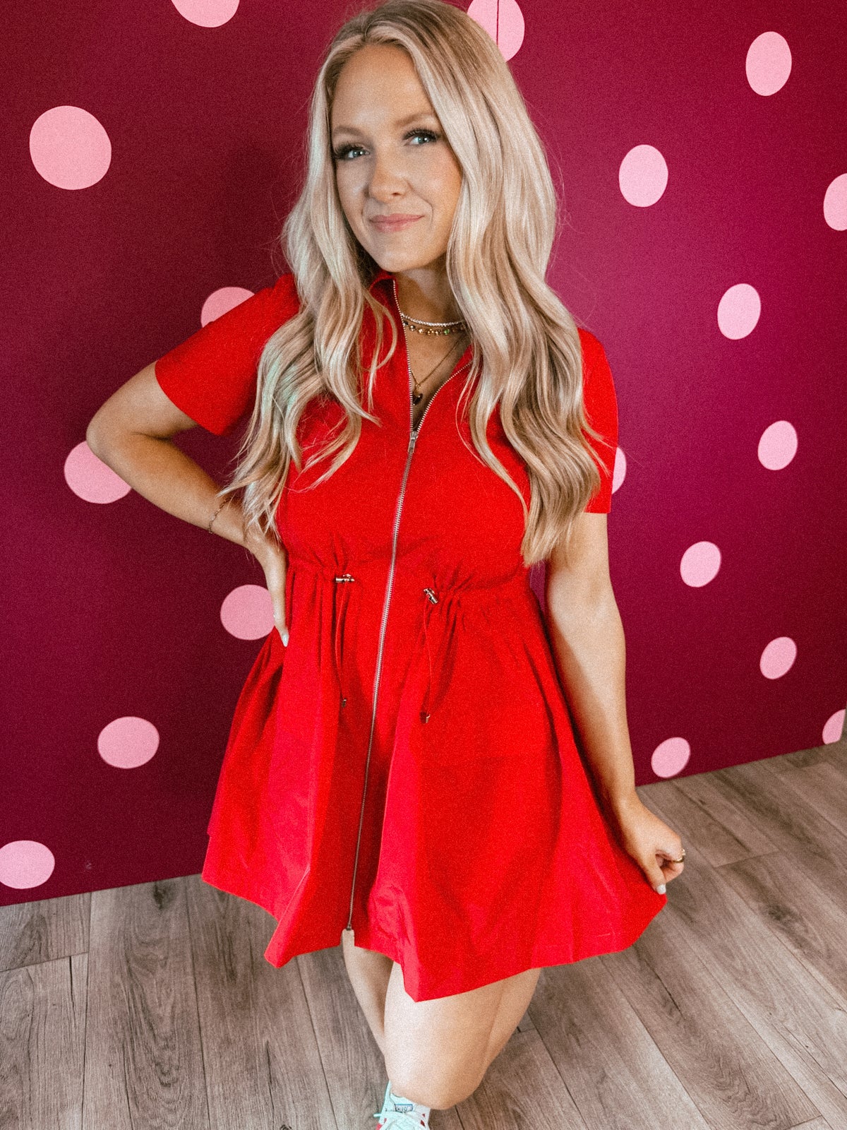 red cinched waist dress ARRANGE - Curve Gathered Drape Maxi Dress - Women - Polyester/Spandex/Lyocell - 26 US