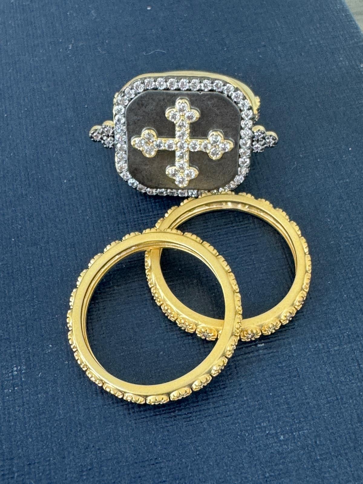 Look of Fine Black and Gold Cross Stack Ring
