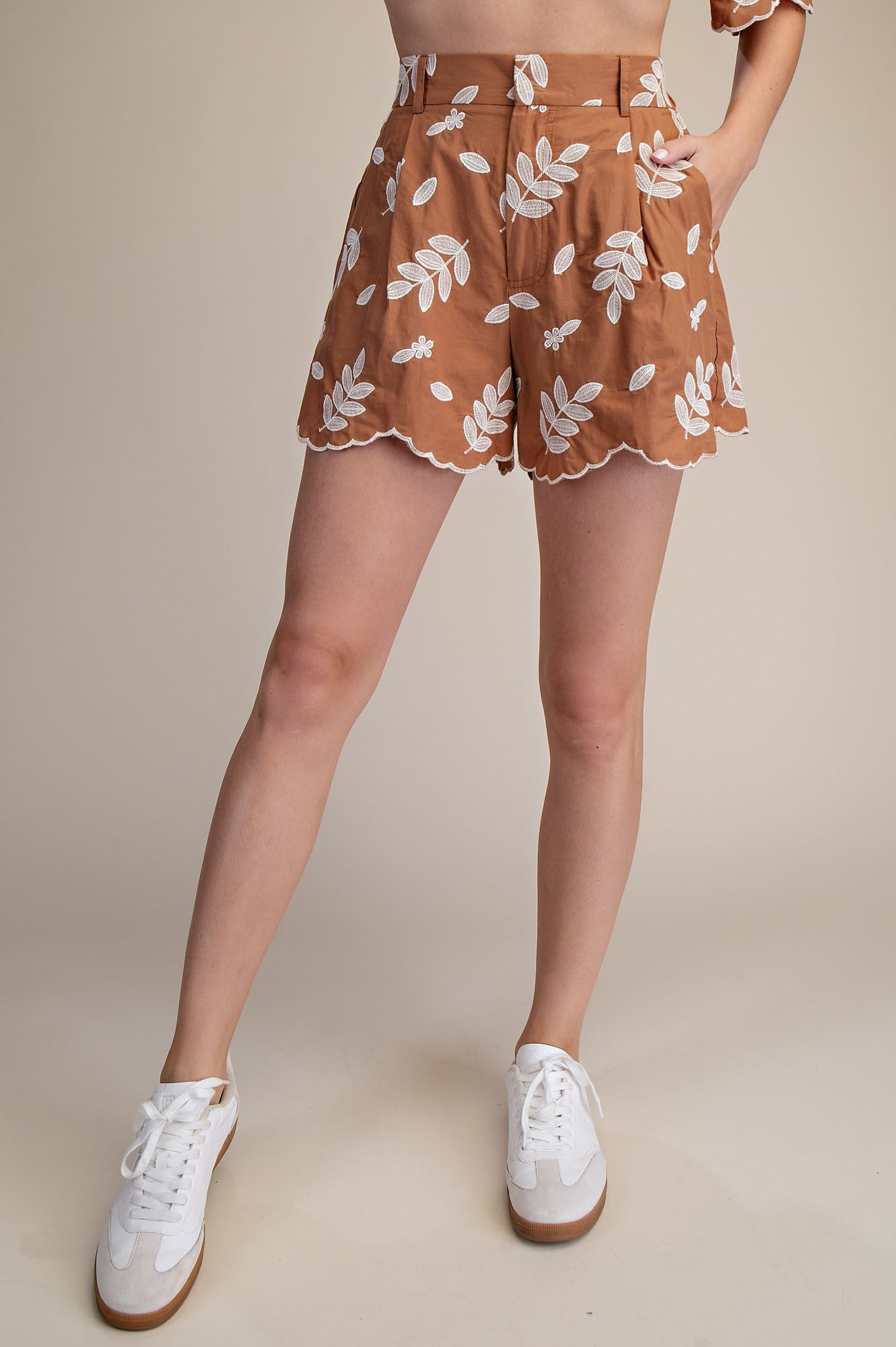 Taupe High Waist Scallop Hem Shorts | Deep South Pout | Trendy