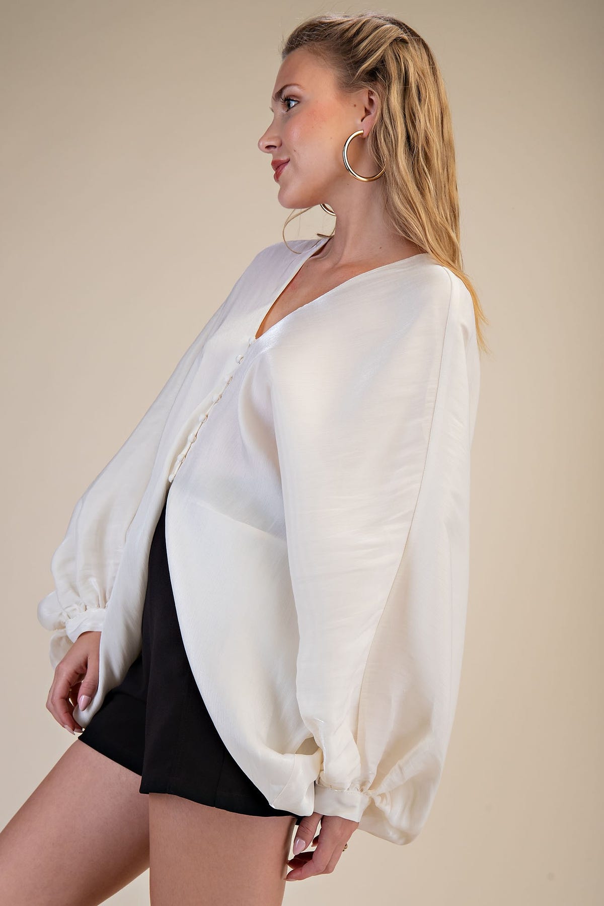 White V-Neck Puff Sleeve Top | Deep South Pout | Trendy Women