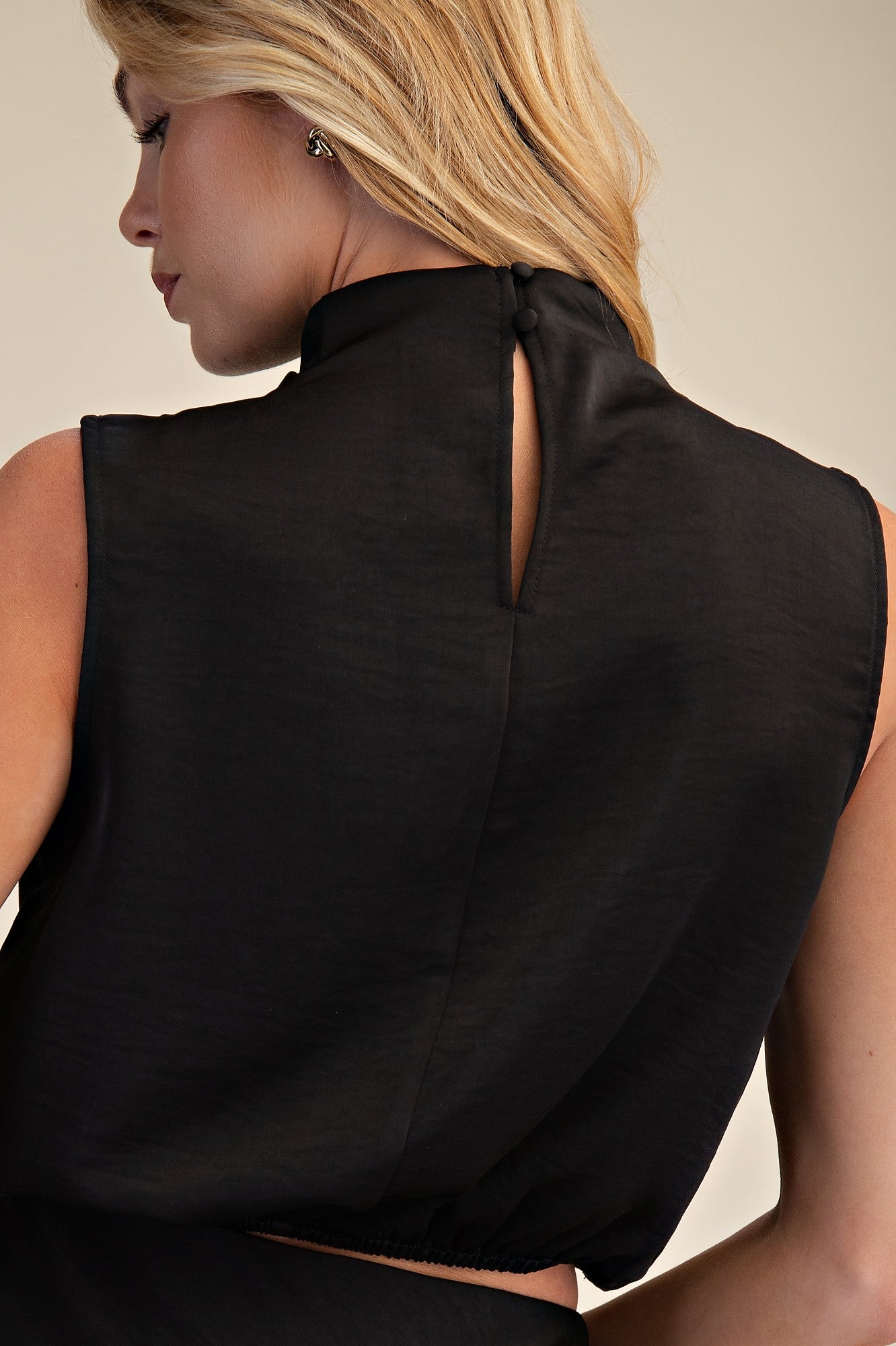 Black Draping High-Neck Sleeveless Top | Deep South Pout | Trendy
