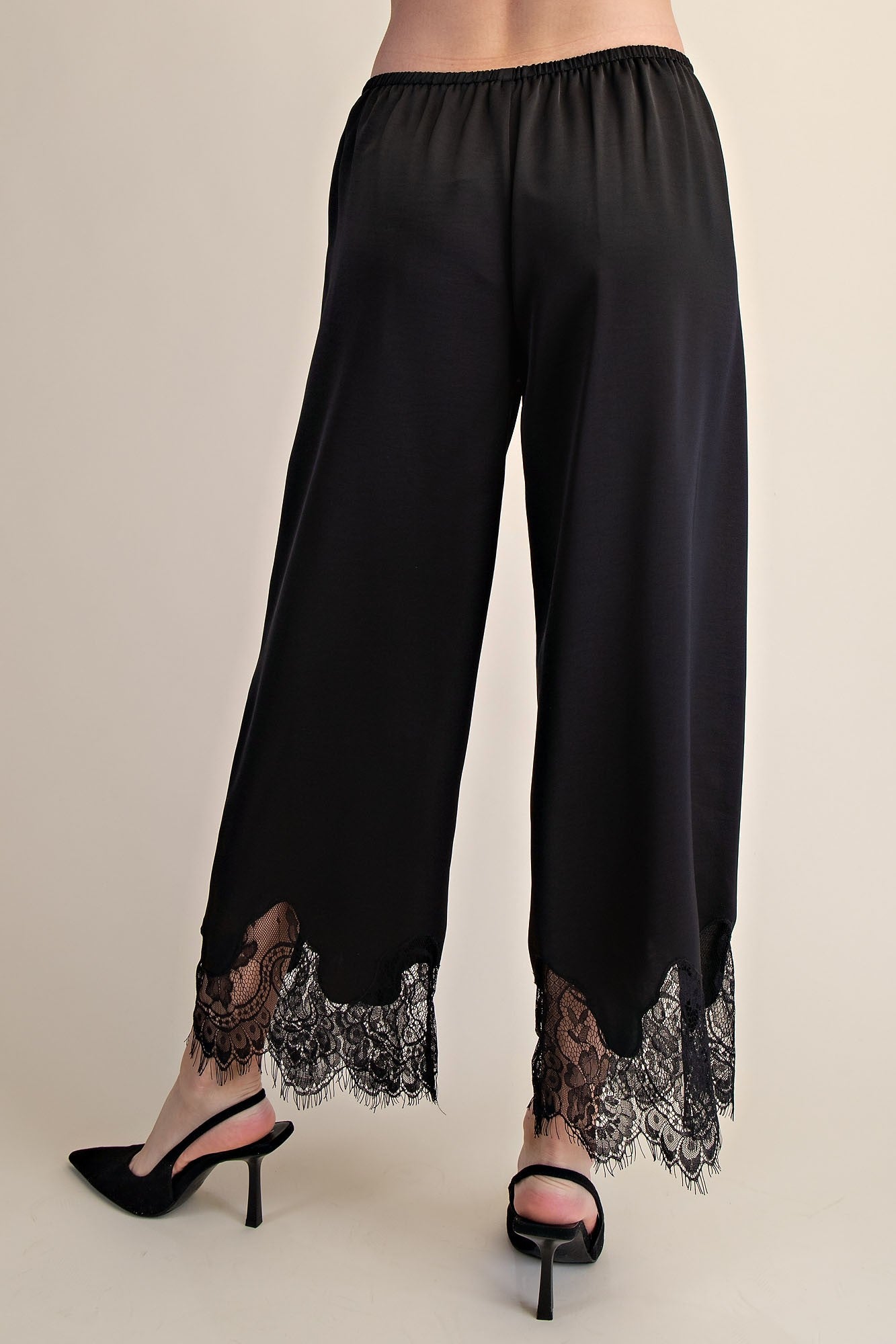 Black Mid Rise Cropped Lace Trim Pants | Deep South Pout | Trendy