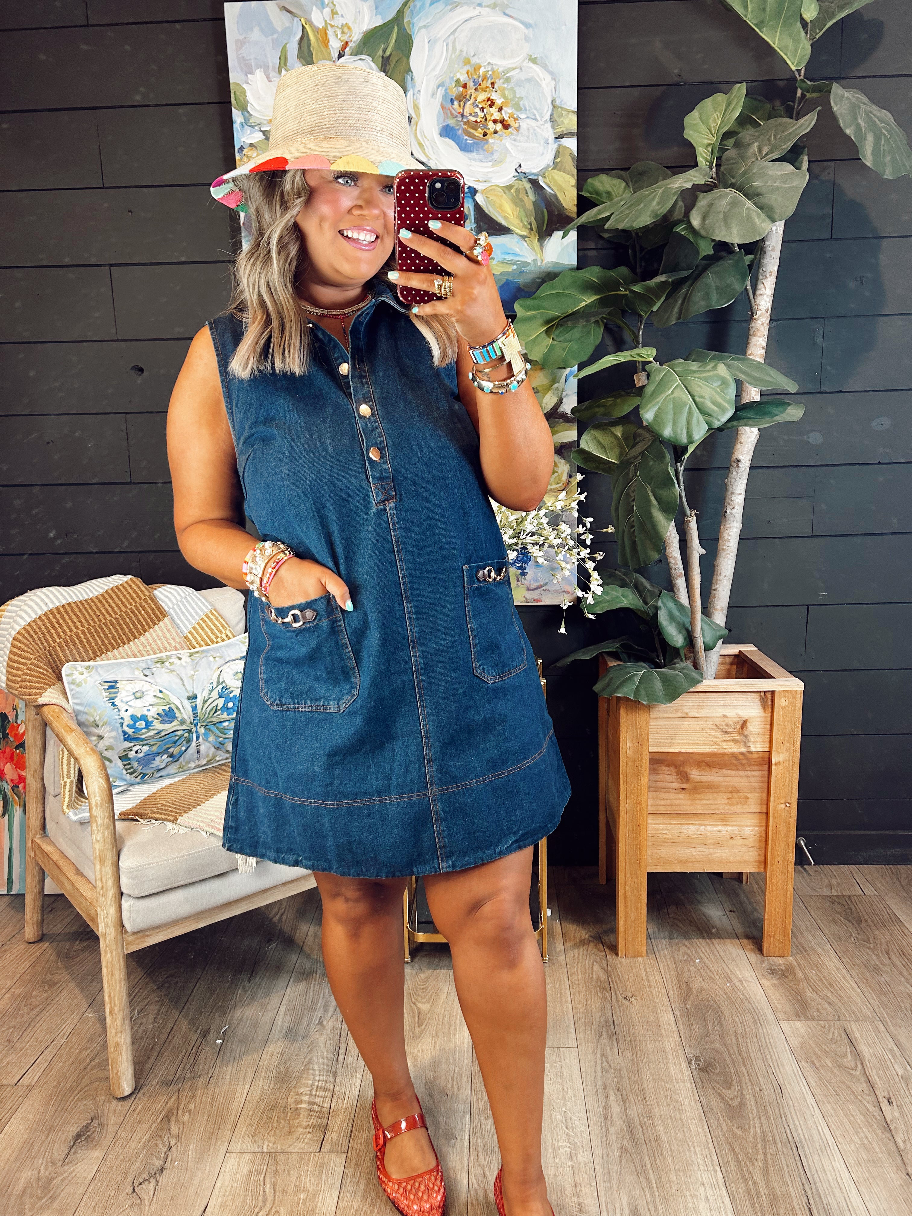 entro denim dress Bubble sleeve structured denim Entro Denim Dress W/Slit Sleeves